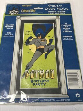 Vintage Batman Birthday Party Door Sign Cover 90s Cartoon Novelty Unique Plastic